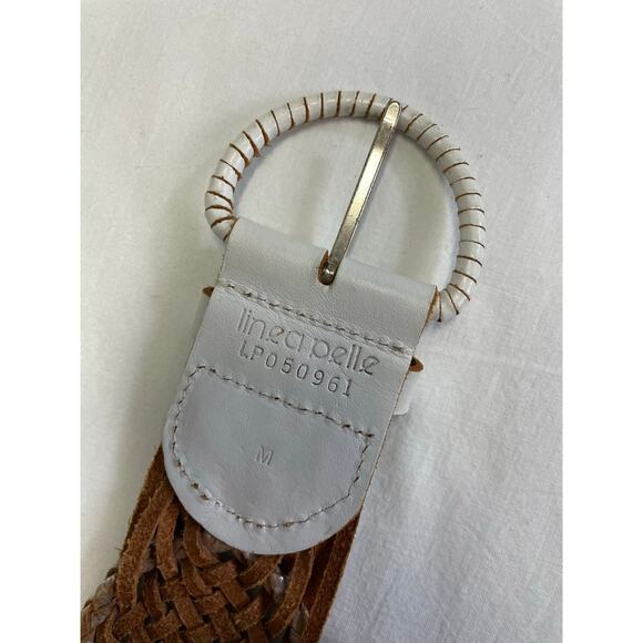 White Brown Woven Braided Leather Belt Linea Pelle Hippie Boho Retro - Picture 4 of 10